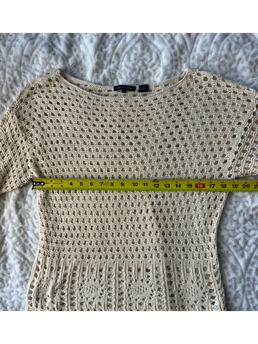 Jeanna Pierre Cream Open Knit Crochet Light weight Boho Chic Layering Piece | L - Picture 7 of 7